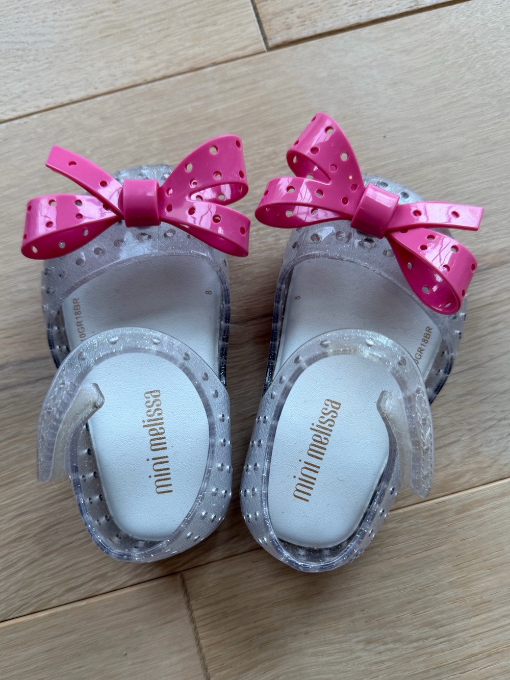 Mini Melissa Toddler Clear Glitter Jelly Sandals Pink Bow Size 5